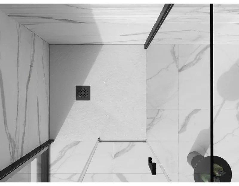 Mexen Stone+, štvorcová vanička z minerálneho kompozitu 70 x 70 cm, biela, čierna krytka, 44107070-B