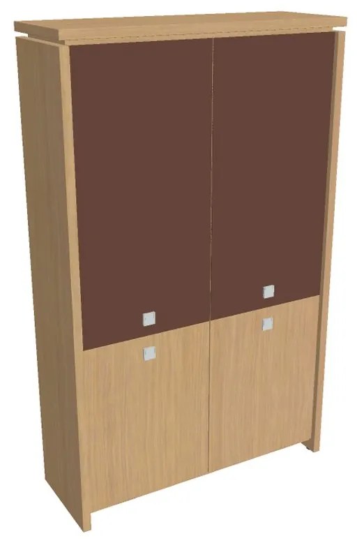 Vysoká skriňa Verno 128 x 46 x 210 cm, kombinované dvere, dub svetlý / hnedá