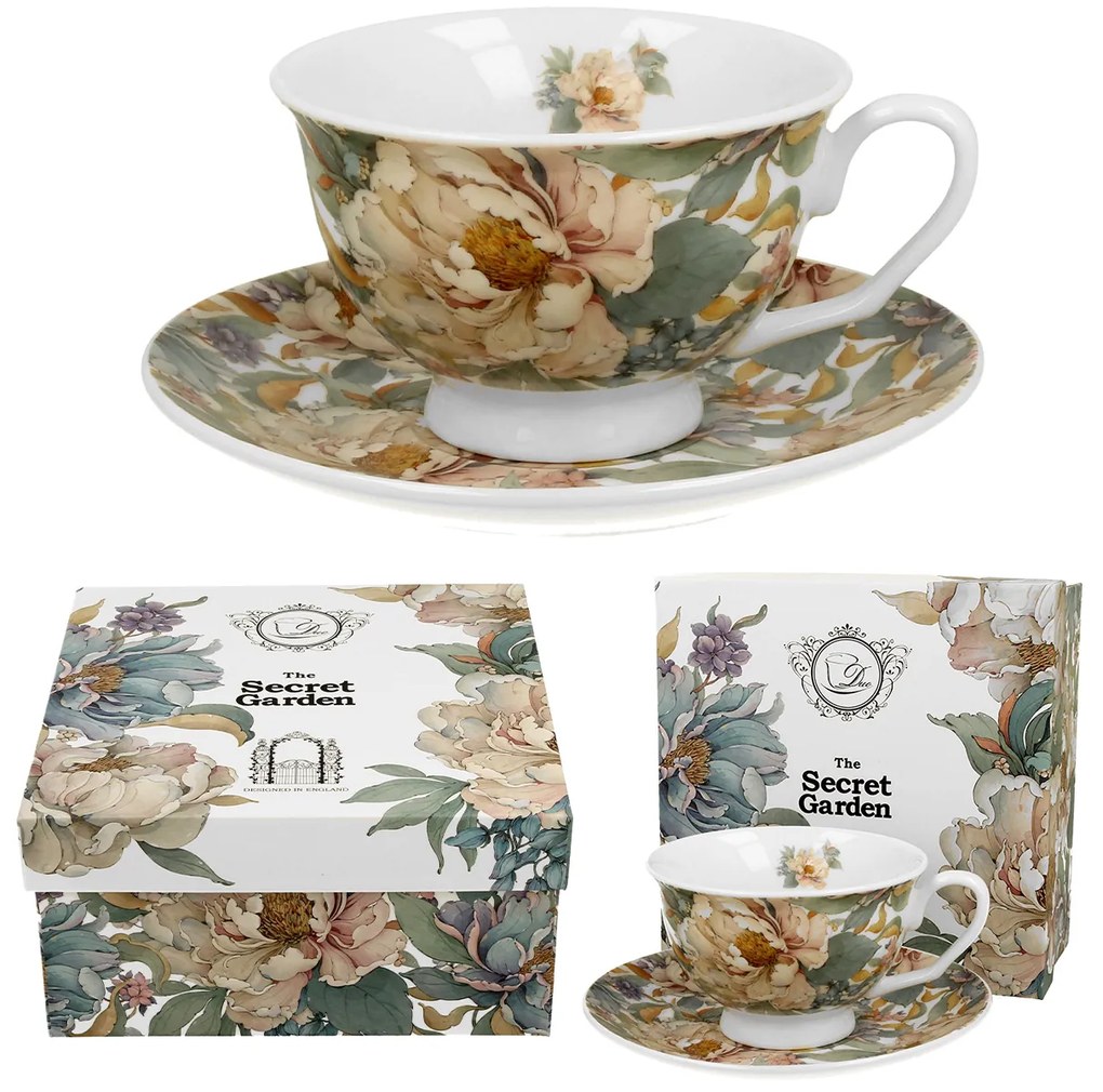 Porcelánová šálka na nohe s podšálkou Royal Peony White 250 ml