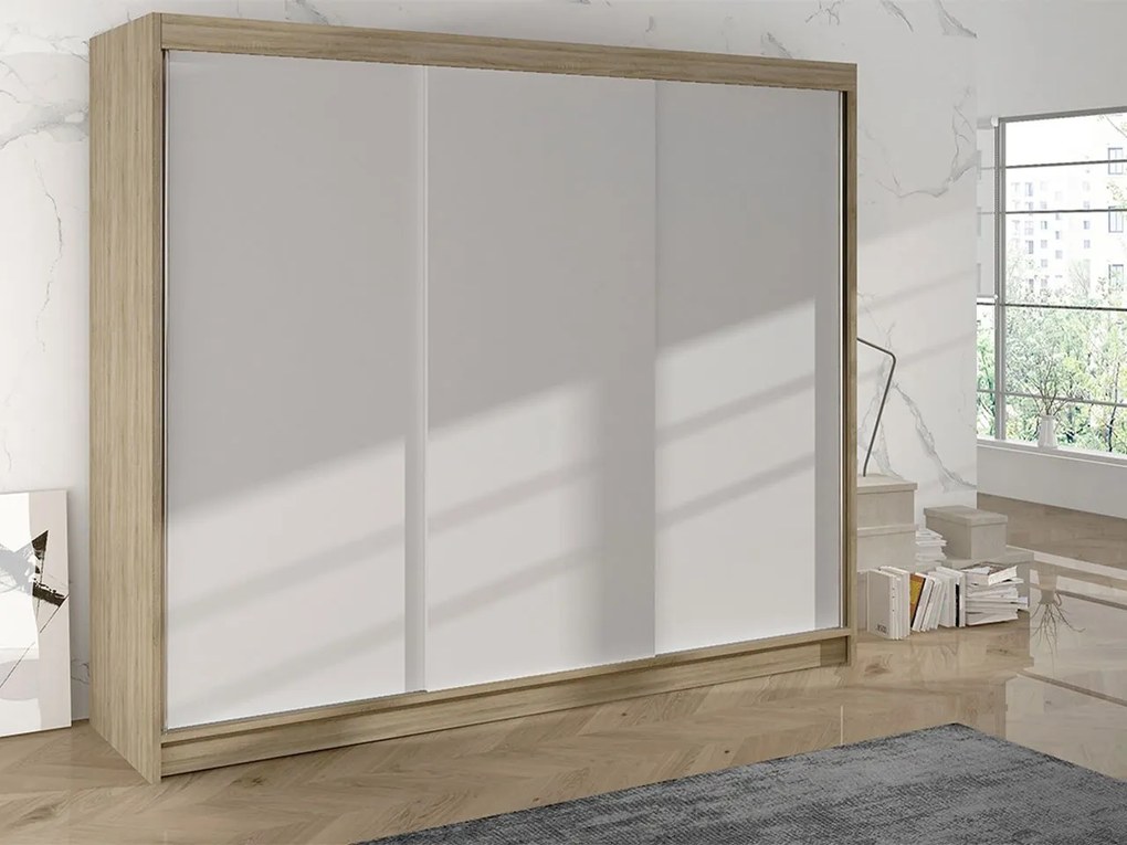 Trojdverová šatníková skriňa Geneva II, Farby: čierny / dub artisan