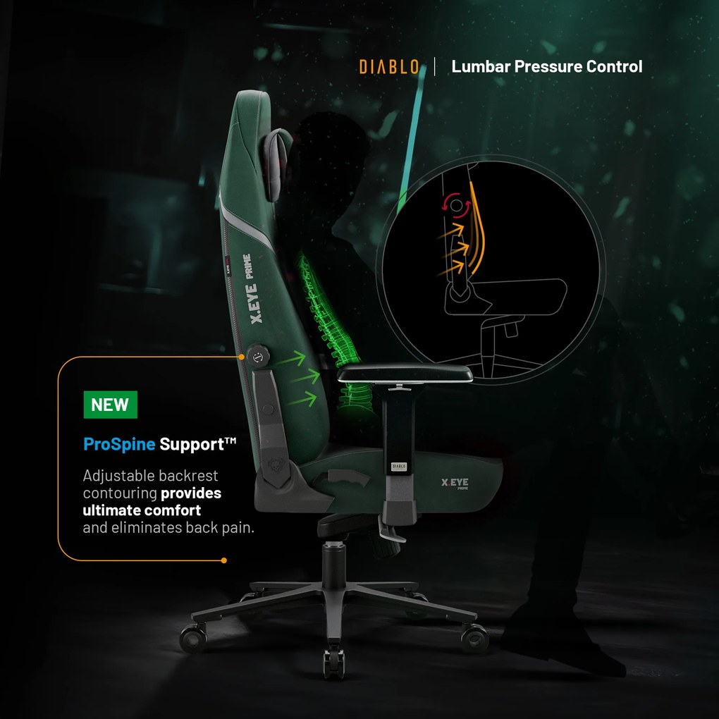 Herné kreslo forest green Normal Size, zelené: Diablo X-Eye Prime