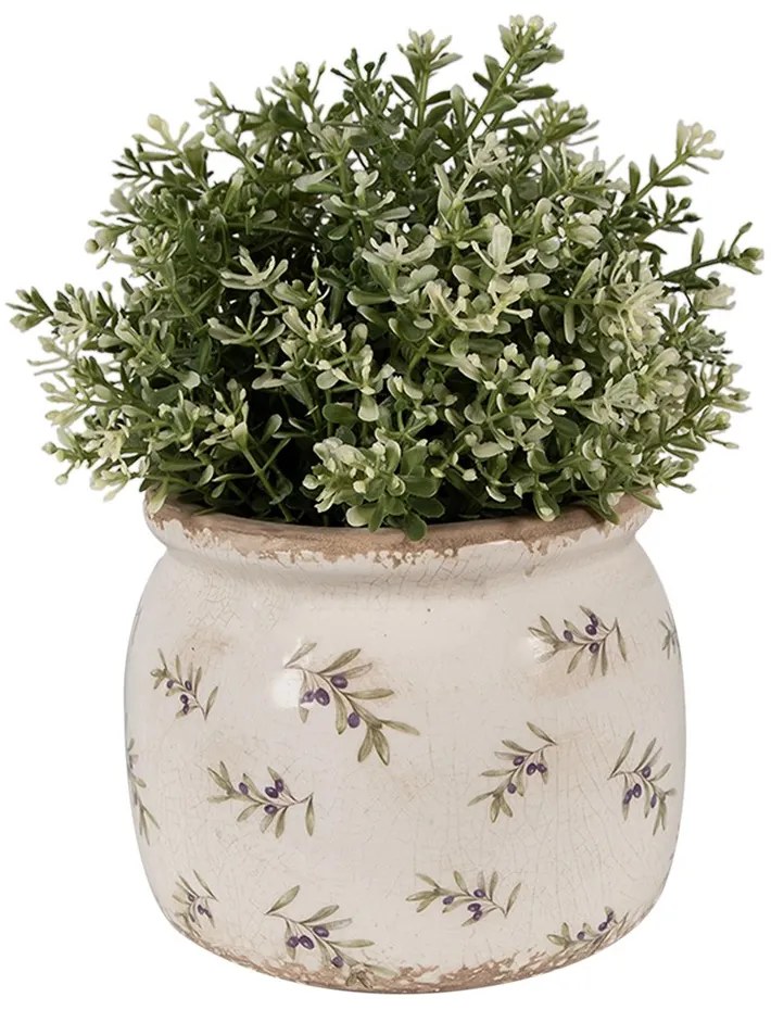 Béžový antik obal na kvetináč s olivami Olive Fields M - Ø 16*13 cm