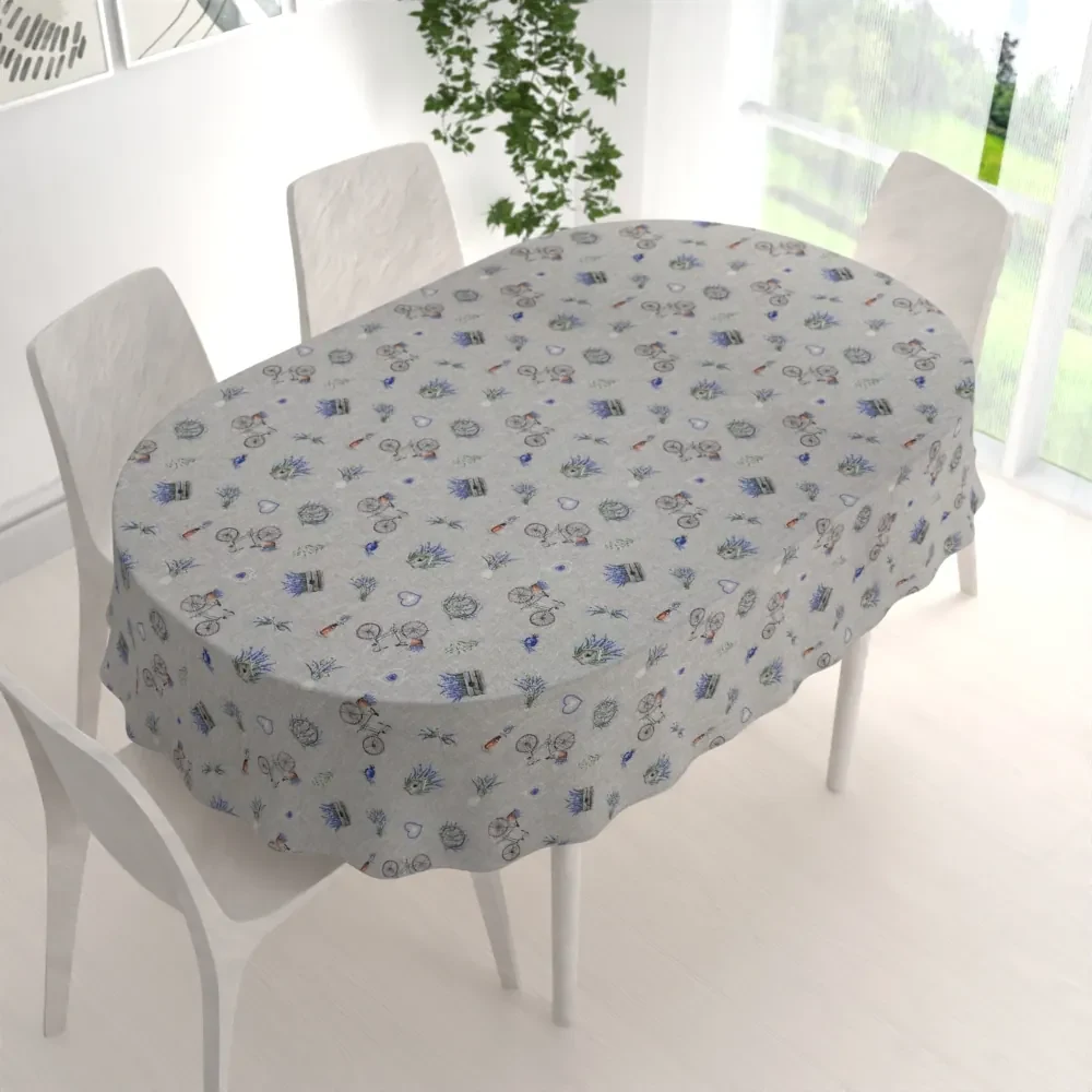 Biante Dekoračný oválny obrus PML-097 Levandule a bicykle na sivom režnom 50x100 cm