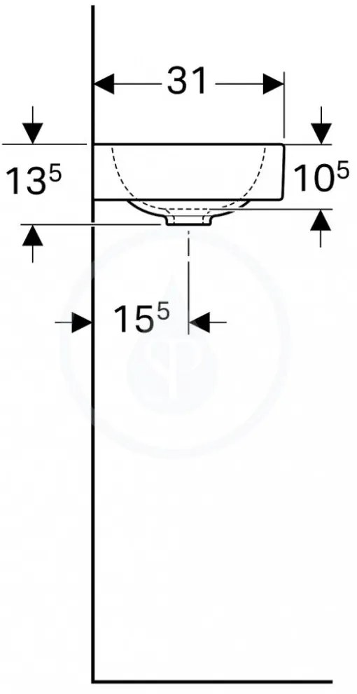 GEBERIT iCon závesné umývadielko s otvorom vľavo, bez prepadu, s odkladacou plochou, 530 x 310 mm, biela, s povrchovou úpravou KeraTect, 124153600