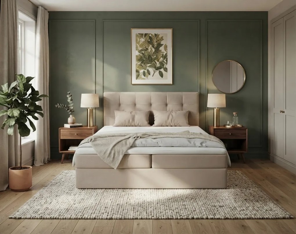 Čalúnená posteľ boxspring DIRELIS TRINITY 140x200 cm béžová Matrac: Bonell pružinová matrac