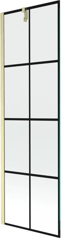 Mexen Next, 1-krídlová vaňová zástena 60 x 150 cm, 6mm číre sklo - čierny vzor, zlatá matná, 895-060-000-00-77-55