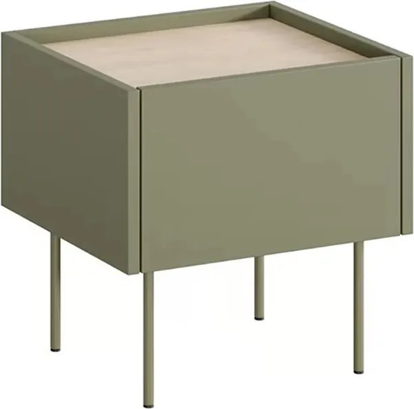 Nočný stolík so zásuvkou Desin 45 cm - olivový / dub nagano
