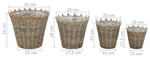 vidaXL Kvetináče 4 ks prútené s PE vložkou-