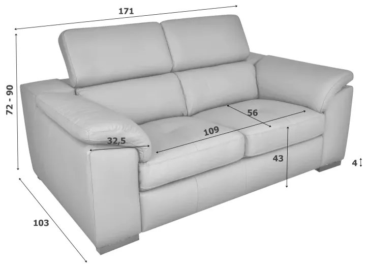 Moderná kožená pohovka LOREN II (2P), sivá (madras - 128 grey)