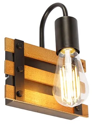 Priemyselná nástenná lampa čierna s drevom - Paleta Mai