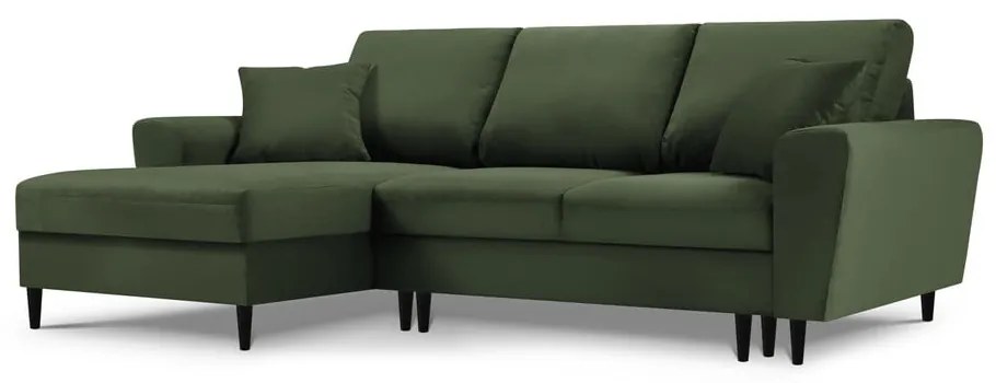 Zelená menčestrová rozkladacia rohová pohovka Micadoni Home Moghan, ľavý roh