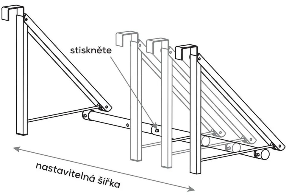 Orion Nastaviteľný, závesný, skladací vešiak na dvere s tyčou, 44 - 60 cm
