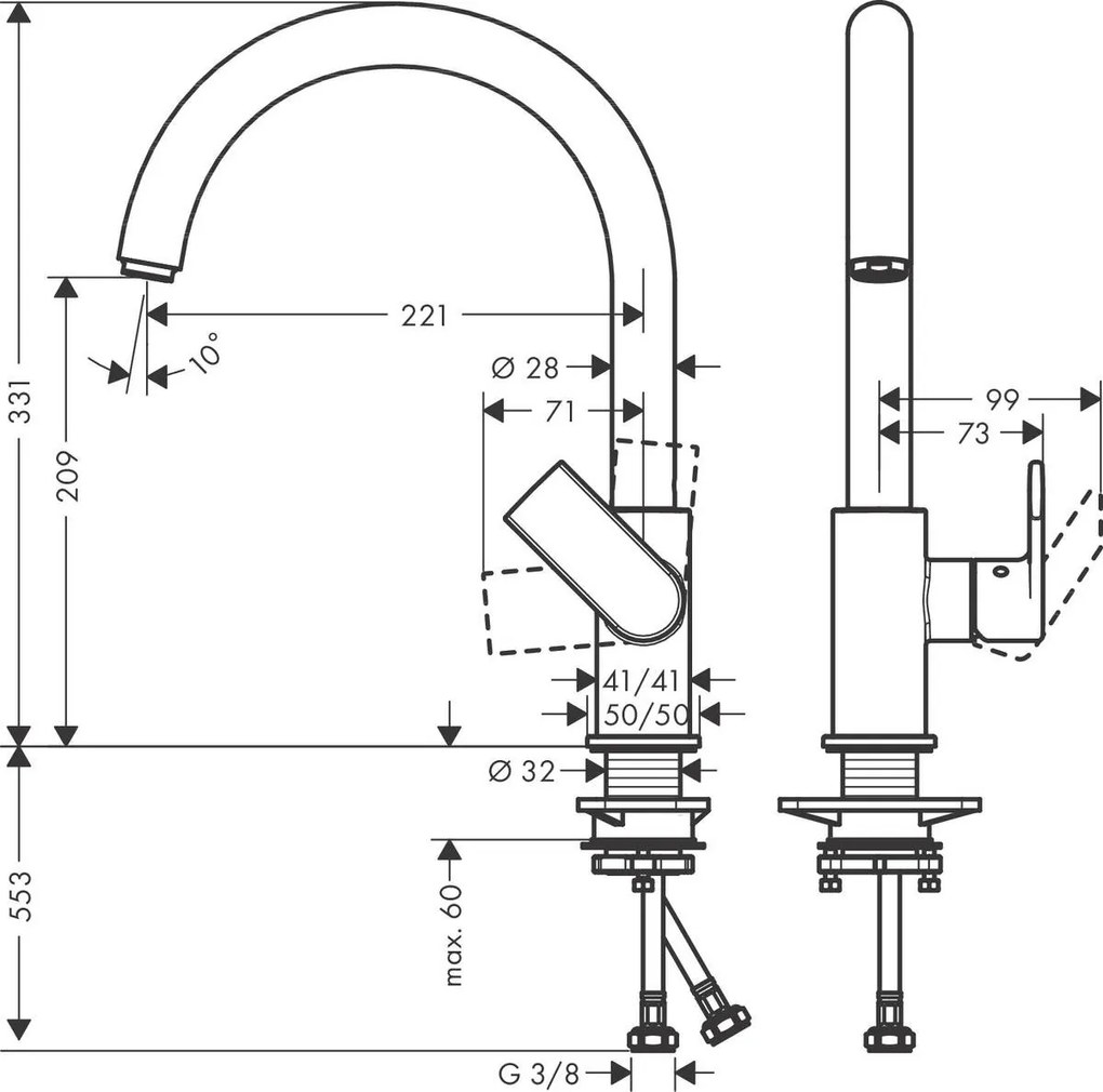 Hansgrohe Vernis Shape M35, stojanková drezová batéria, chrómová, HAN-71871000