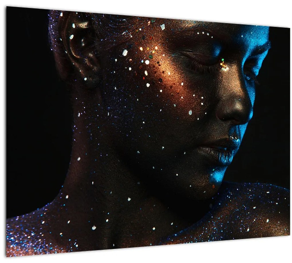 Trblietavý sklenený obraz ženy (70x50 cm)