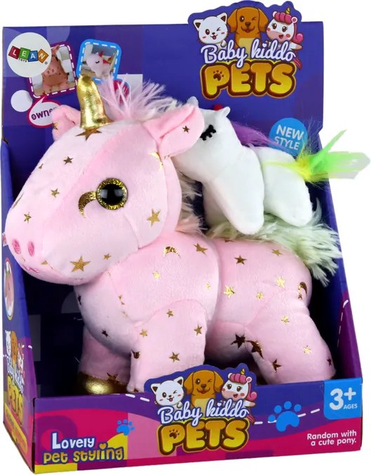 LEAN Toys Plyšový jednorožec uspávačik s hviezdičkami, ružový