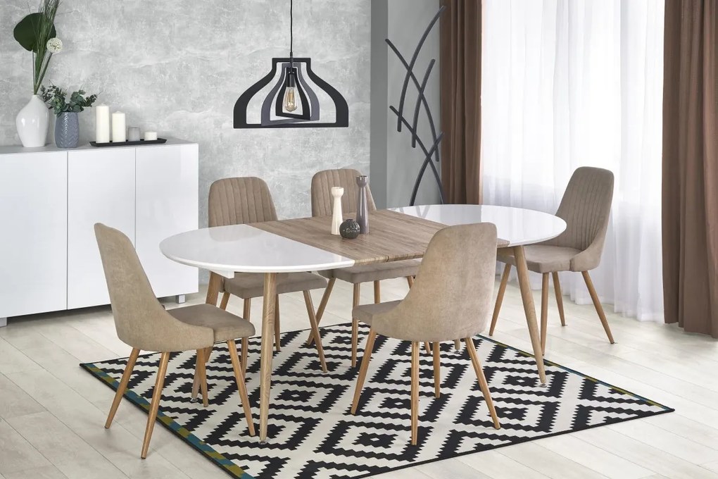 Oválny rozkladací jedálenský stôl Edward 120/200 cm biely/dub San remo