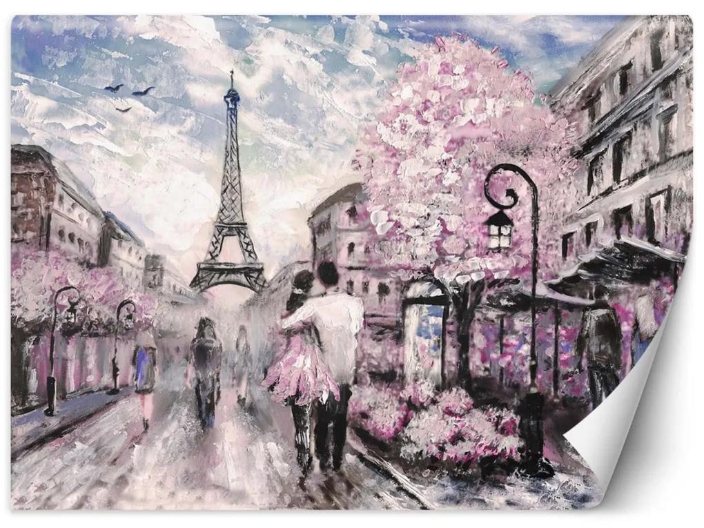 Fototapeta, Pár Paříž jako malovaná růžová - 150x105 cm