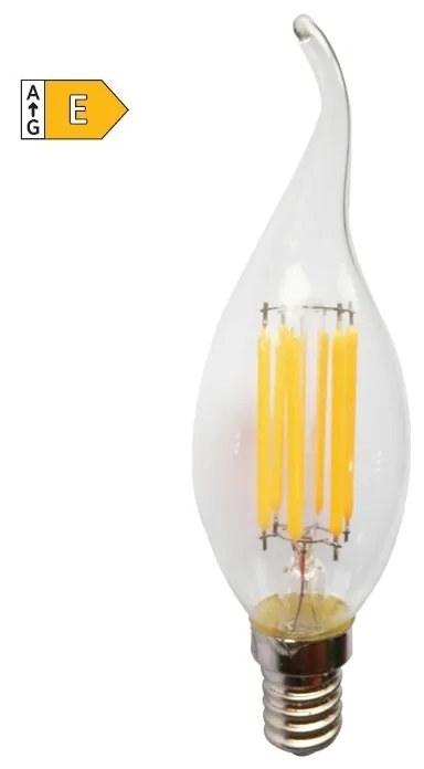 Diolamp LED Filament žiarovka číra Candle Flame C35 6W/230V/E14/4000K/770Lm/360°