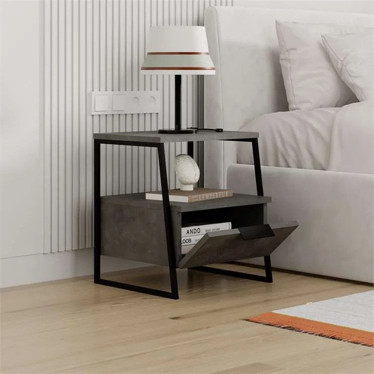 Nočný stolík Houseland Pal retro sivý