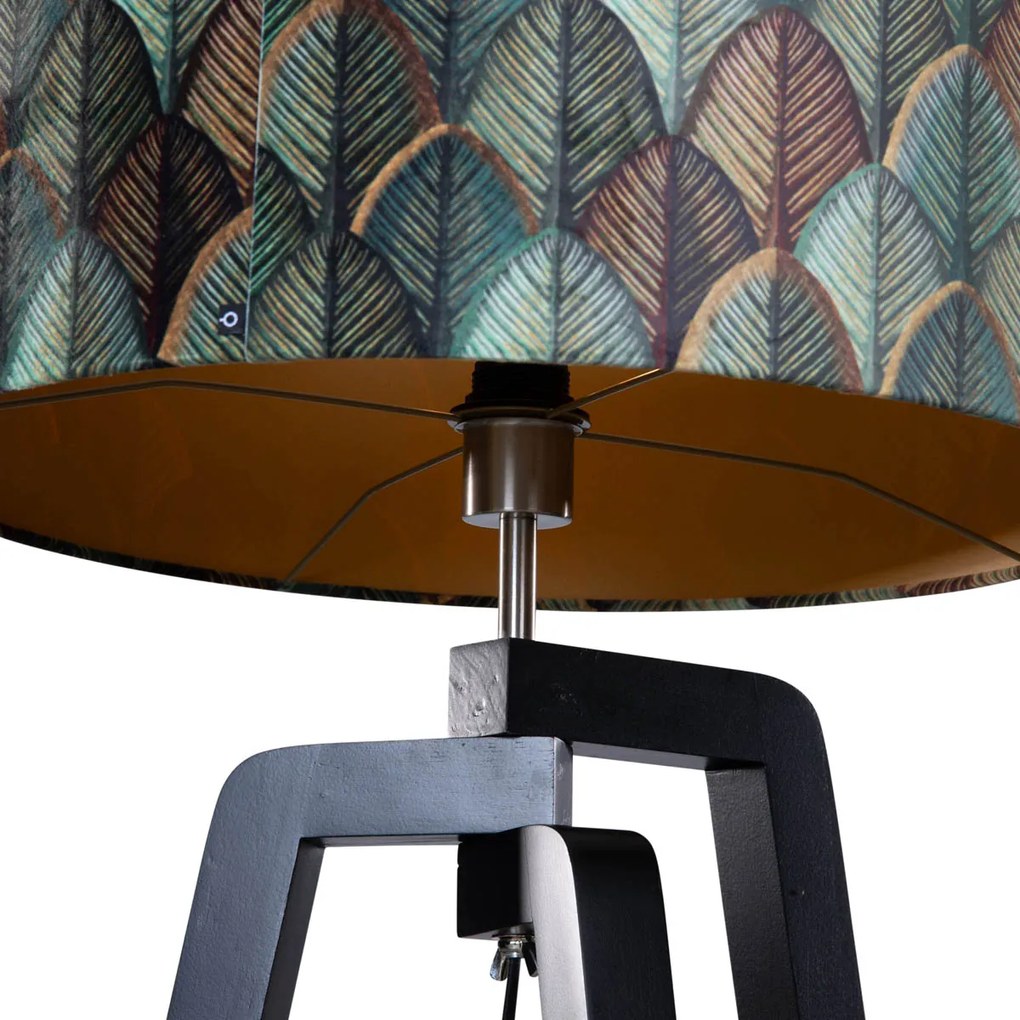 Stojacia lampa čierna s velúrovým tienidlom s dizajnom listov 50 cm - Puros