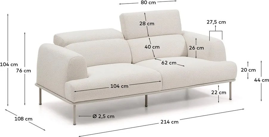 Béžová ženilková polohovacia pohovka 214 cm Aurum – Kave Home