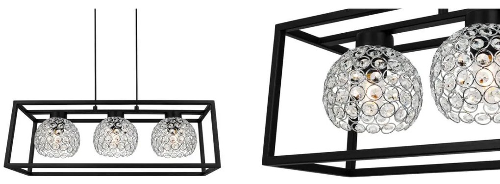 Závesné svietidlo Crystal Cage, 3x strieborné krištáľové tienidlo v kovovom ráme