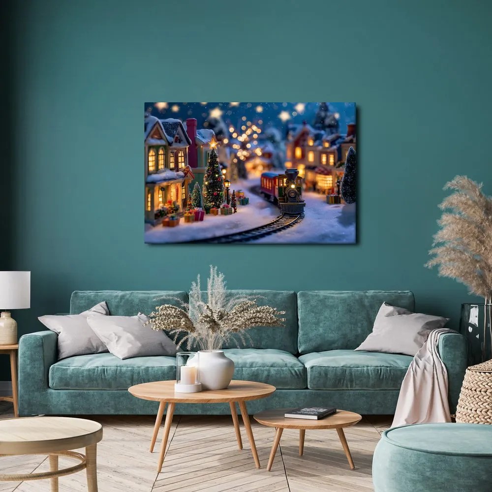 Obraz vianočná dedinka s vláčikom