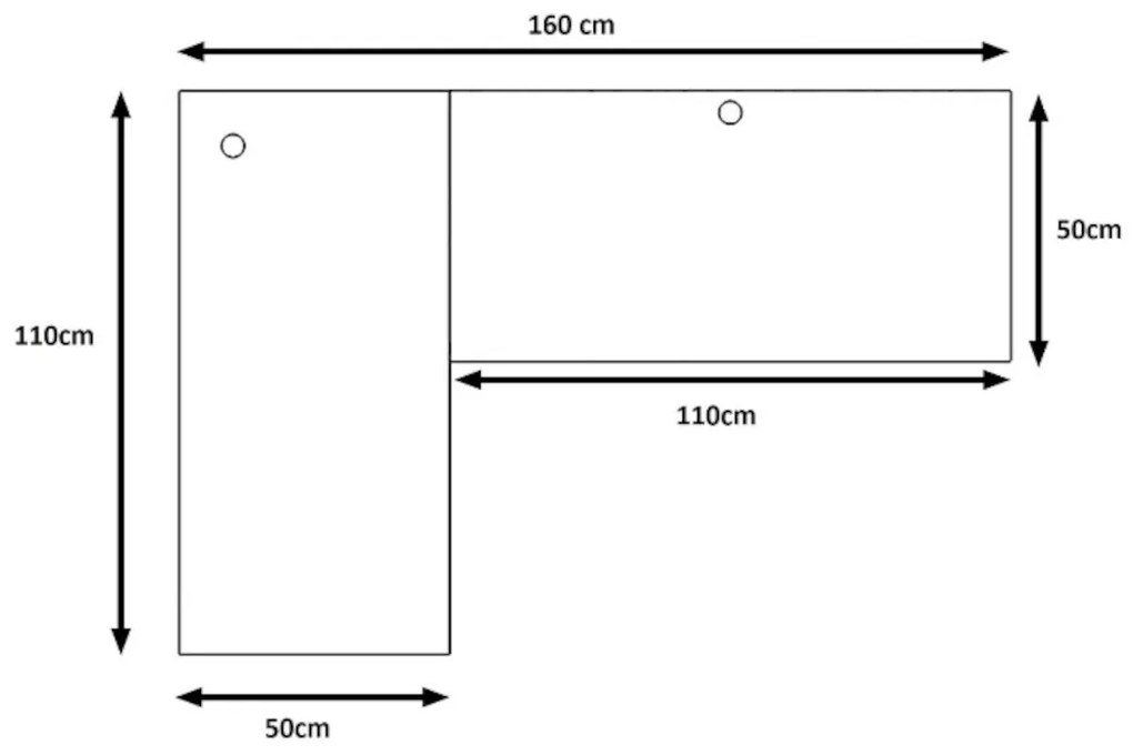 Počítačový rohový stôl N s LED, 200/135x73-76x65, biela/čierne nohy, pravý