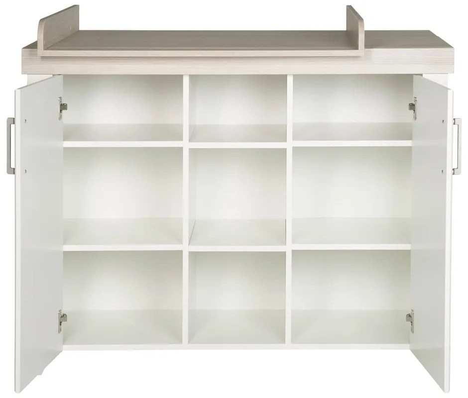 Biela nízka detská komoda v dekore brestu s prebaľovacím pultom 120x98 cm Felicia – Roba