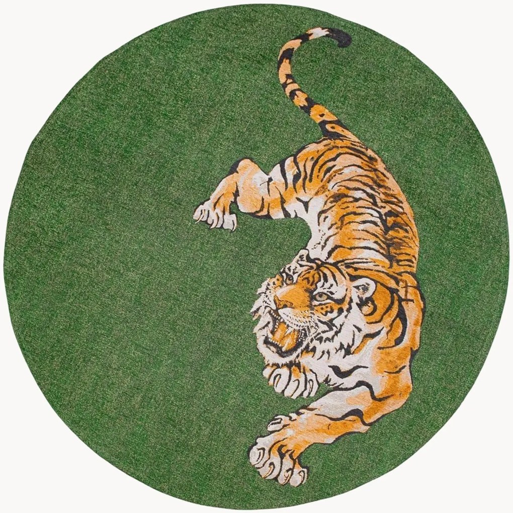 Umývateľný okrúhly žakárový koberec do interiéru/exteriéru Tiger