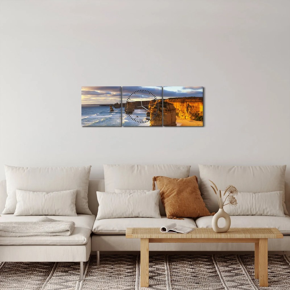 Obraz morských útesov (s hodinami) (90x30 cm)