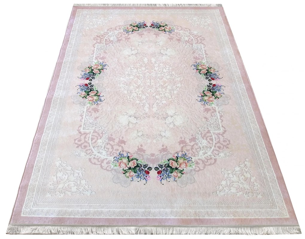 DomTextilu Protišmykový koberec ružovej farby s jemnými kvetmi 54488-234079