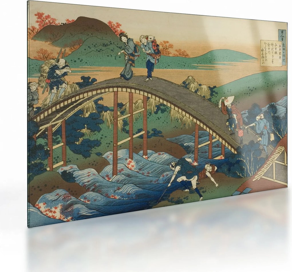 Sklenený obraz - Katsushika Hokusai, Ariwara no Narihirafrom the series One Hundred, Poems Explained by the Nurse (Hyakunin isshu uba ga etoki), repro (70x50 cm)