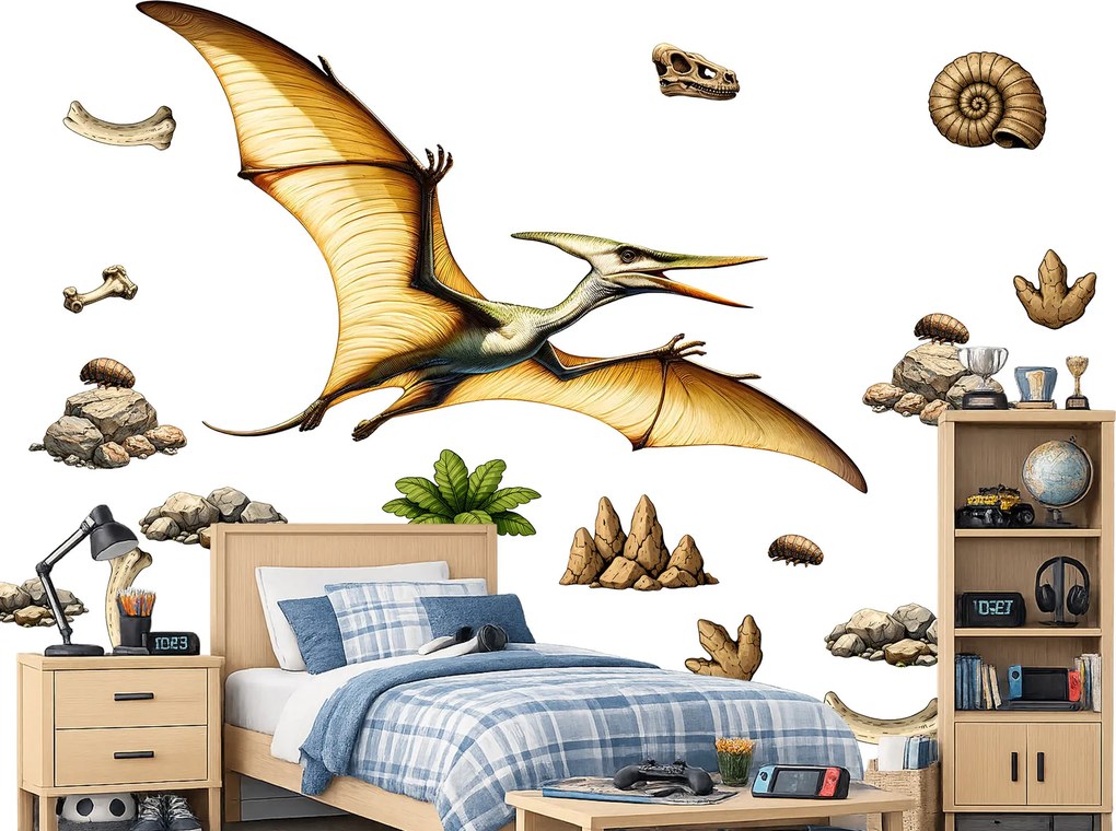 Pterodactyl textilní prelepiteľná nálepka na stenu hárok 46 x 31 cm
