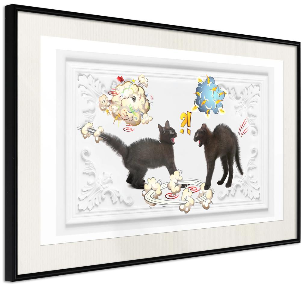 Artgeist Plagát - Cat Quarrel [Poster] Veľkosť: 60x40, Verzia: Zlatý rám s passe-partout