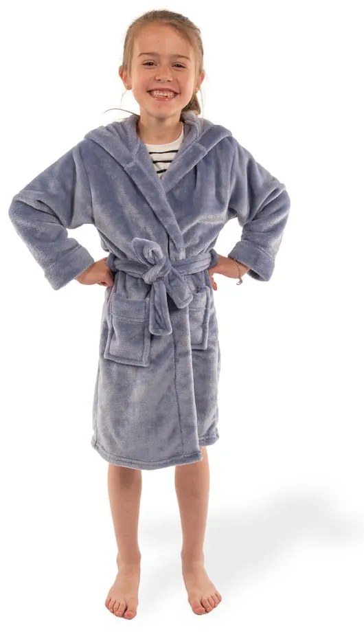 Modrý detský župan z mikroplyšu veľkosť 122-128 Delux – Tiseco Home Studio