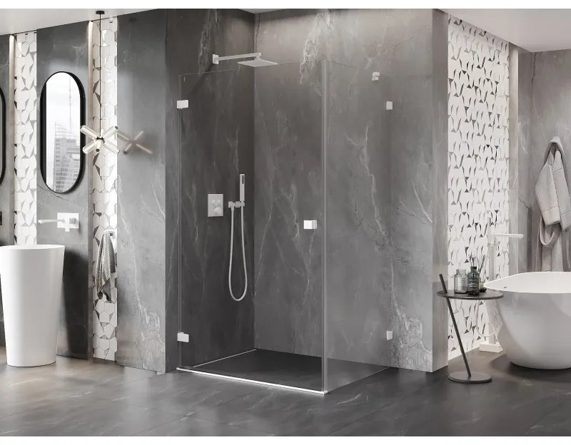 Mexen Lunar-B, výklopný sprchový kút ľavý 90 x 70 cm, 8mm číre sklo, biely profil, 832-090-070-20-00-L