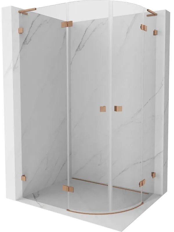 Mexen Lunar, L polkruhový sprchový kút naklápací doľava 80 x 70 cm, 8mm číre sklo, profil medená matná, 833L-080L-070P-65-00