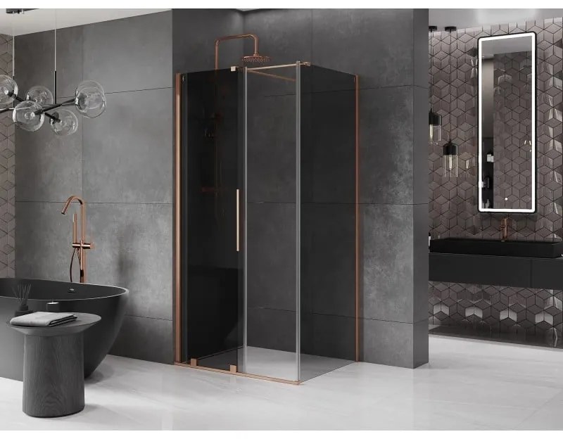 Mexen Velar, sprchový kút s posuvnými dverami 120 x 80 cm, 8mm šedé sklo, medená matná, 871-120-080-41-65