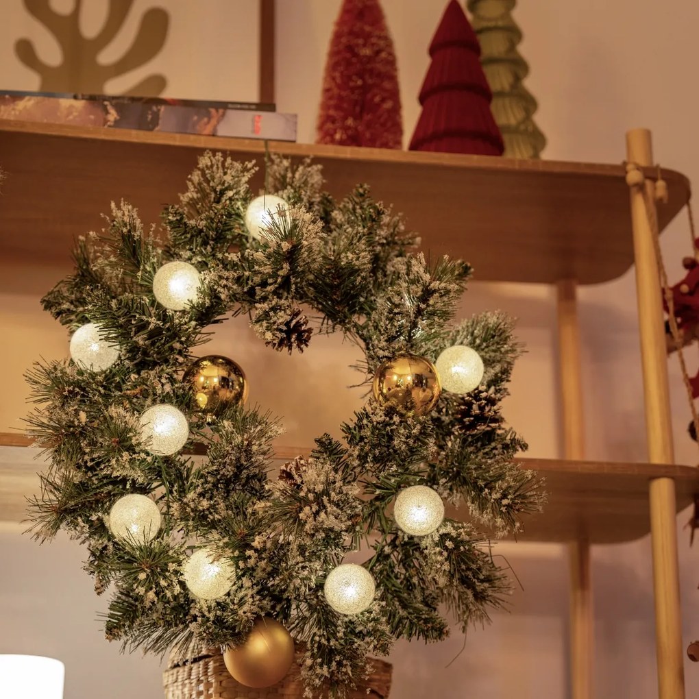 Vianočný veniec biely so zlatom 45 cm vrátane LED s časovačom - Jack