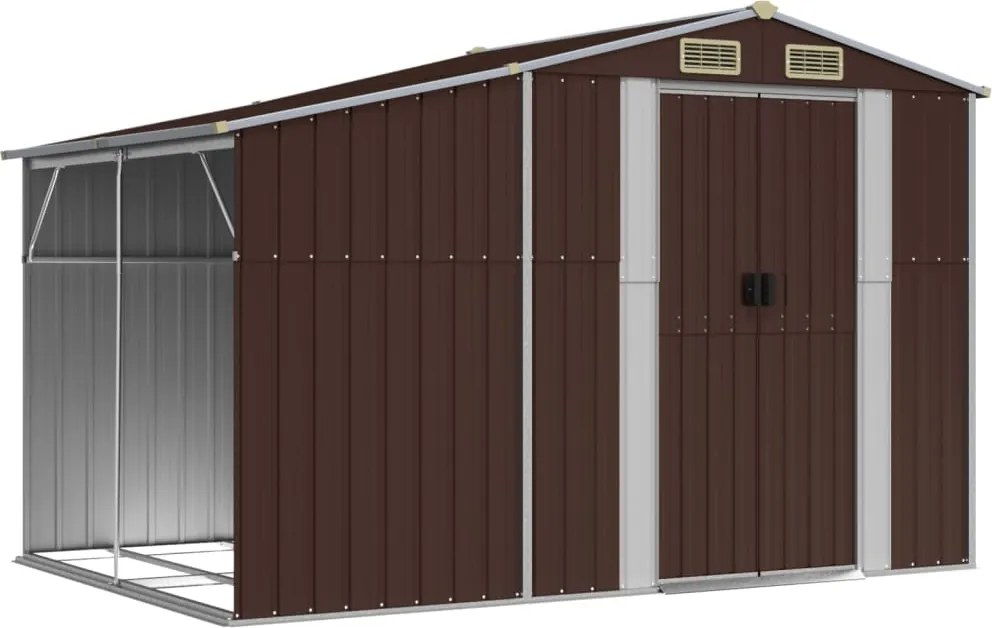 vidaXL Záhradná kôlňa hnedá 277x192,5x179 cm pozinkovaná oceľ