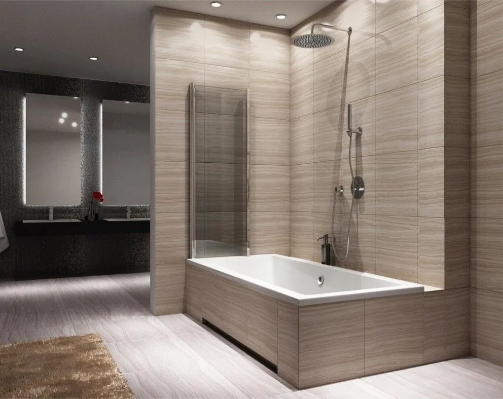 Dvojdielna vaňová zástena REA AGAT-2 100 cm, chróm/transparent