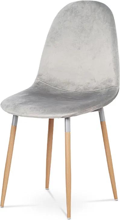 jedálenská stolička, sivá(svetlá) látka zamat, kov buk