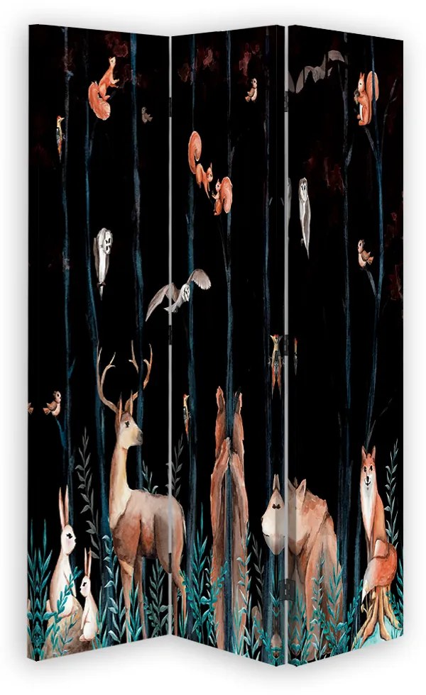 Gario Paraván Tmavý les a lesné zvieratká Rozmery: 145 x 170 cm, Prevedenie: Otočný paraván 360°