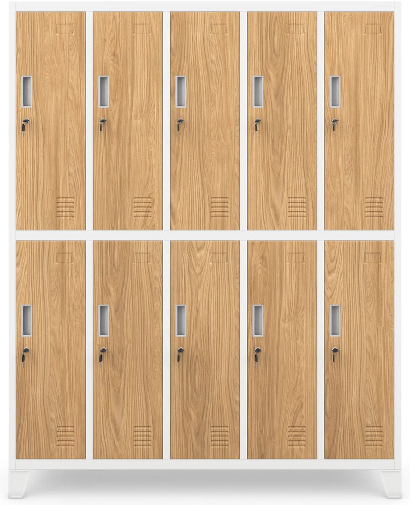 10-dverová šatňová skrinka na oblečenie, biela/zlatý dub, 1360x1720x450 mm: BARTEK Eco Design