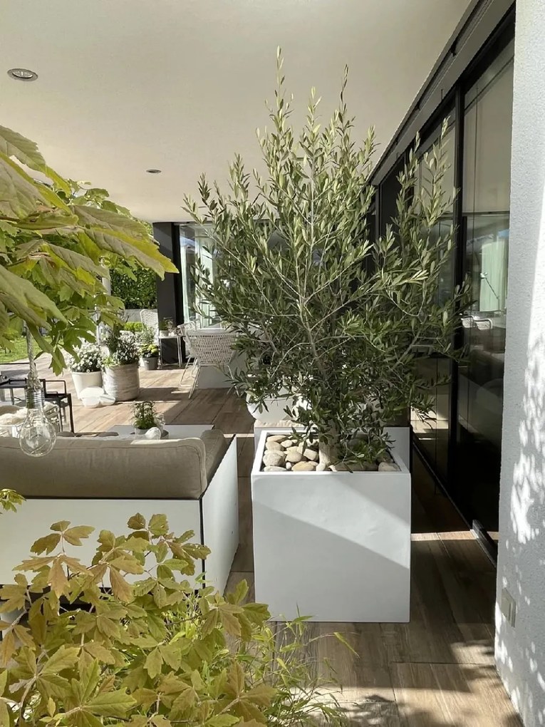 Kvetináč BLOCK, sklolaminát, 60x60x60 cm, biely mat