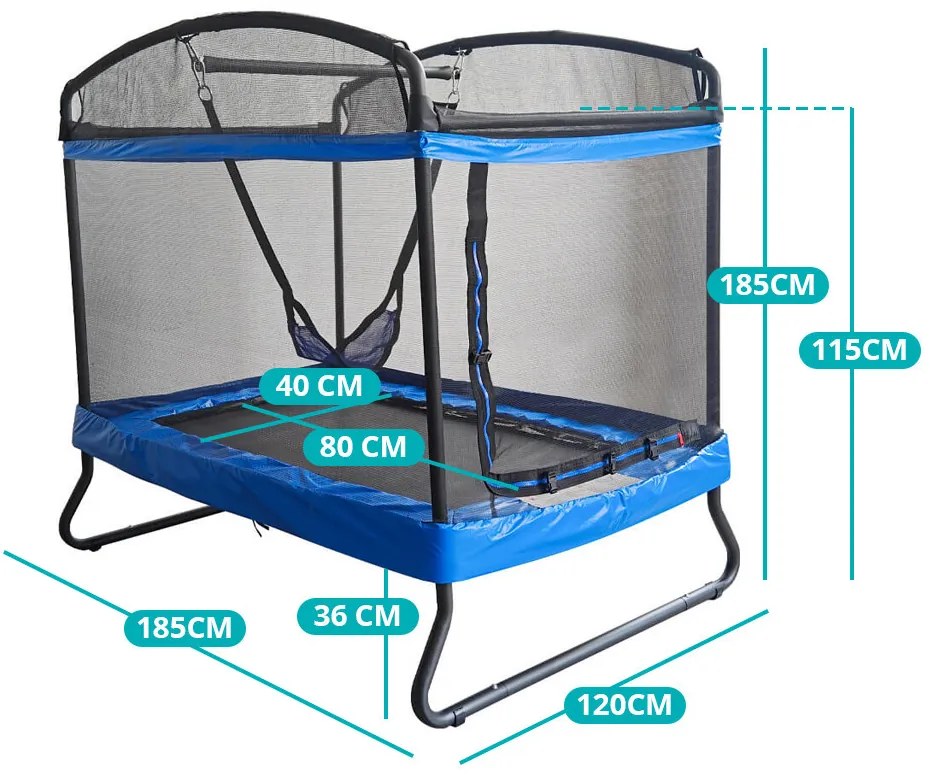 Trampolína pre deti so hojdačkou a bezpečnostnou sieťou