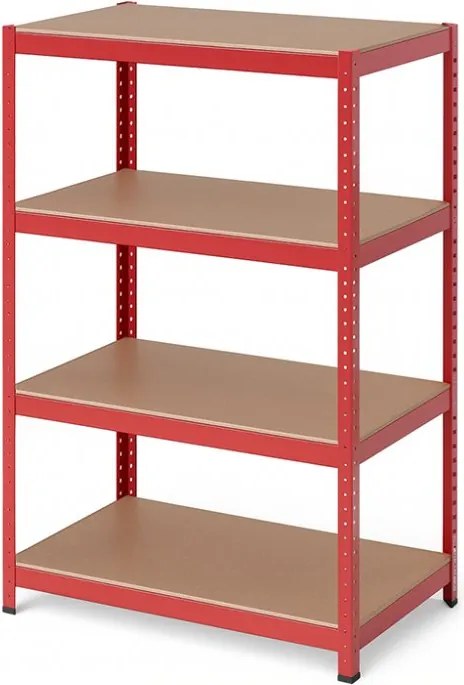 Akcia 20x Regál 150x70x30 cm lakovaný 4-policový, nosnosť 700 kg - červený