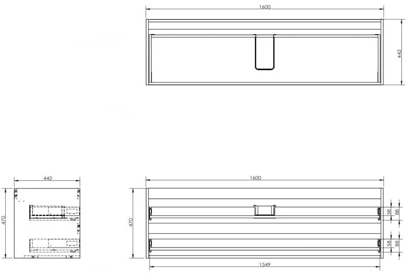 Mexen Box-A, závesná skrinka 160 cm, 2 zásuvky, orech, 91AX0-1600-470-2-86