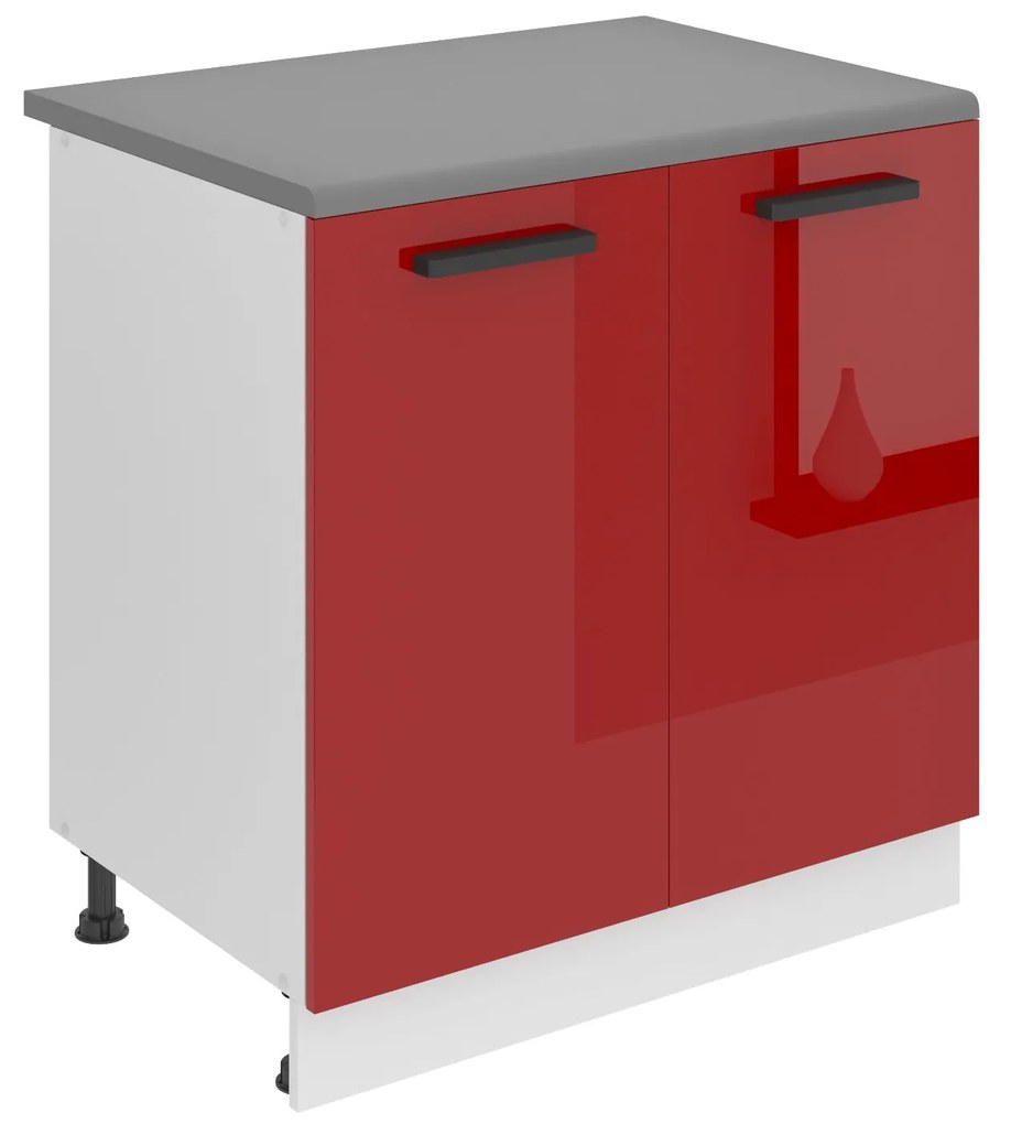 Kuchynská skrinka Belini Premium Full Version spodná 80 cm červený lesk s pracovnou doskou